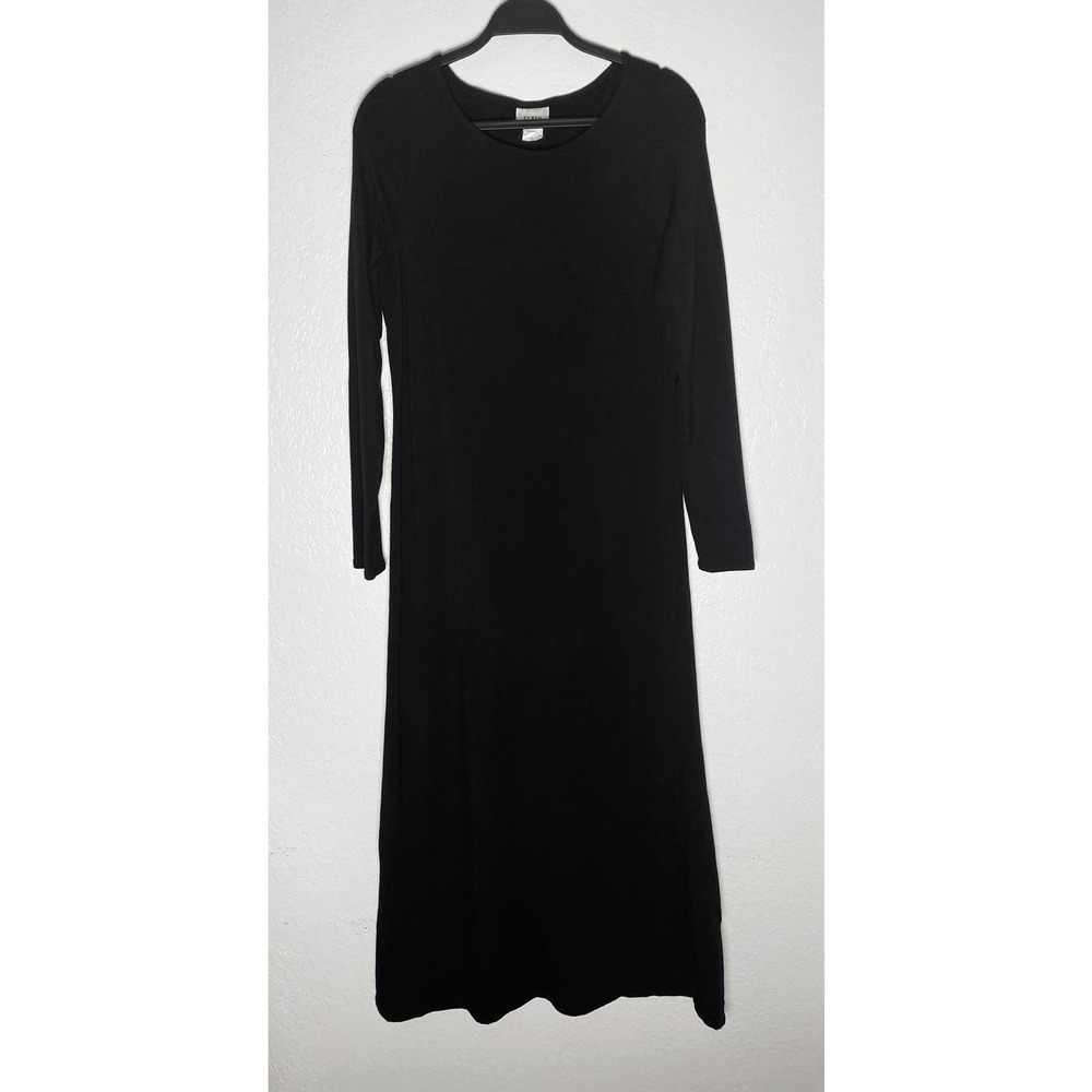 Eileen Fisher Women's Stretch Maxi Black Dress‎ Long Sleeve Minimalist Neutral L